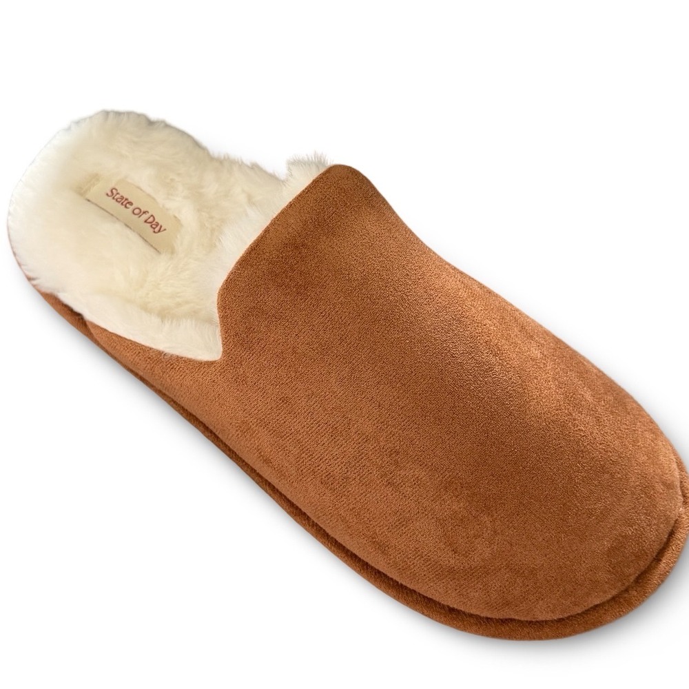State of Day Womens Chestnut Faux Suede Fur Lined Scuff Slippers Sz Large 9-10 - Picture 6 of 12